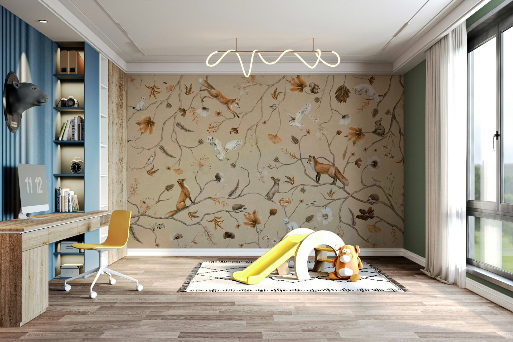 A calming animal design wallpaper mural that defines a space., GD5108