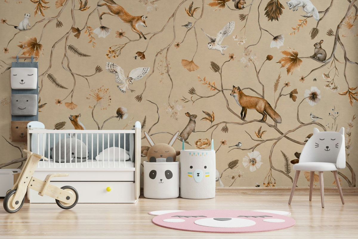 A beautiful forest animal wallpaper mural for a modern room., GD5108