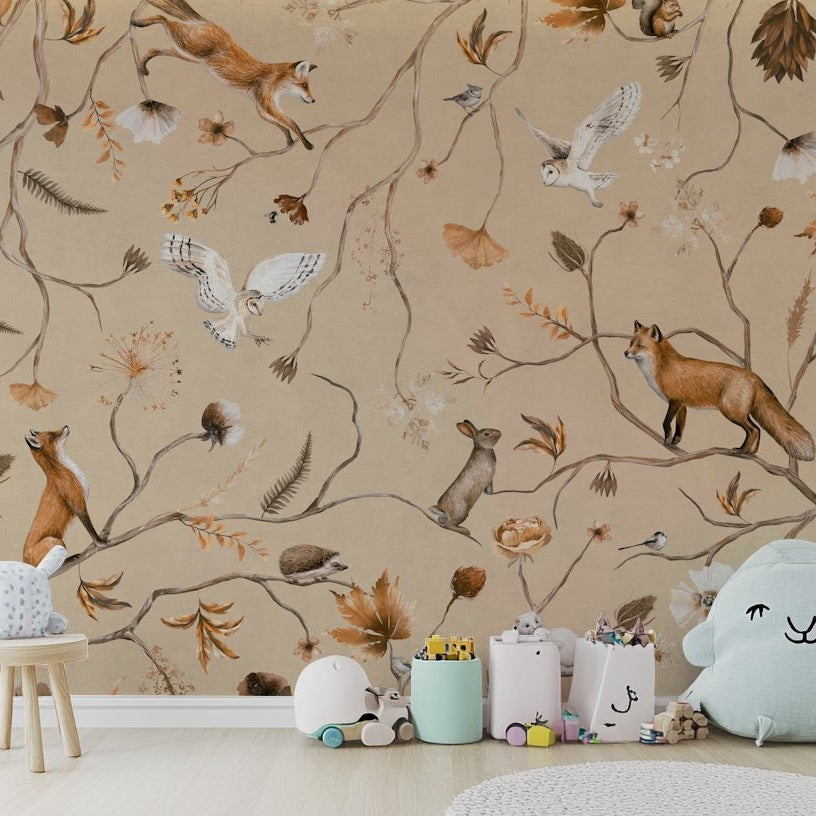 A graceful subtle creature wall mural in cool, natural tones., GD5108