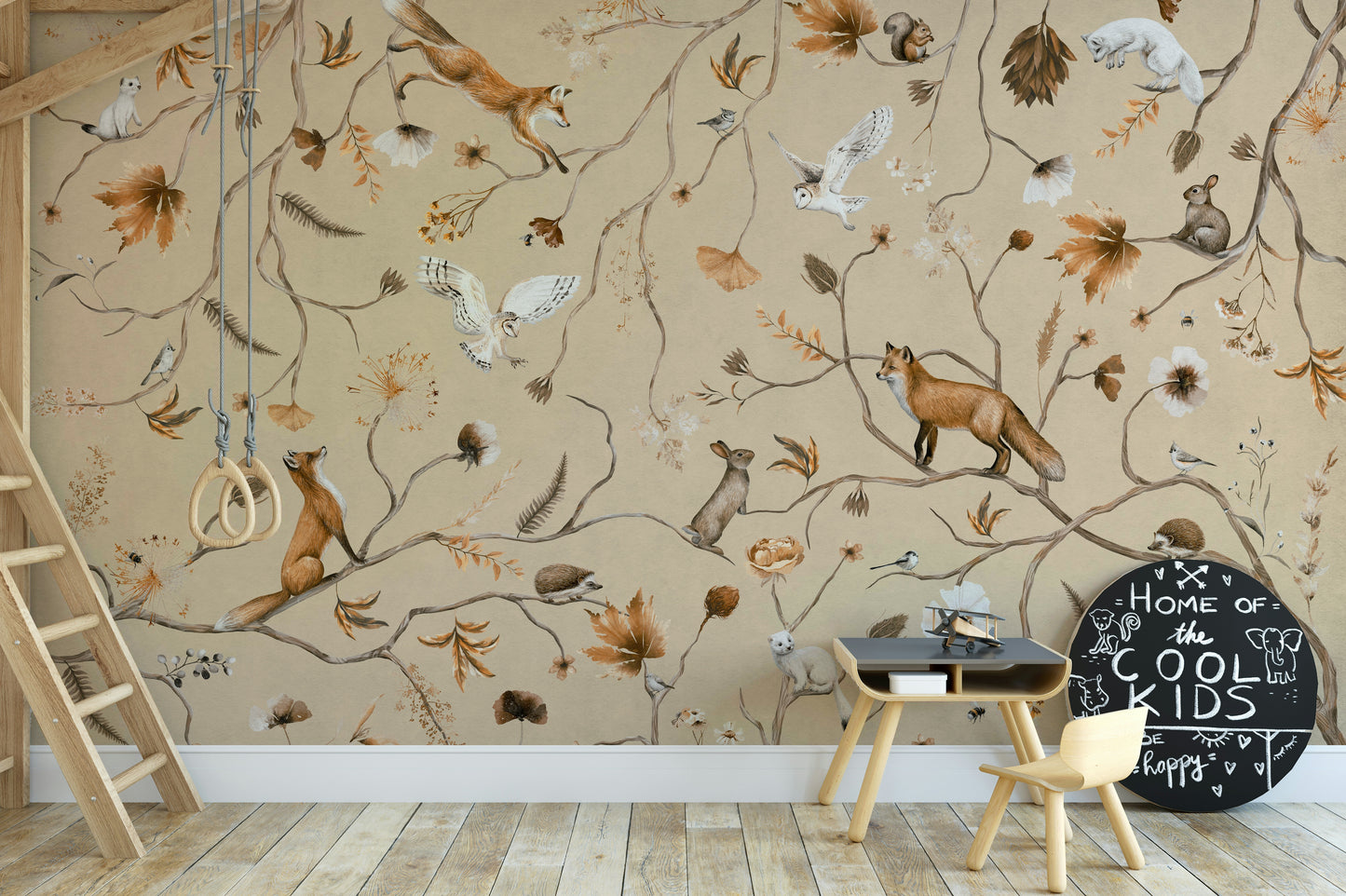 A beautiful modern art wall mural of a peaceful forest.

