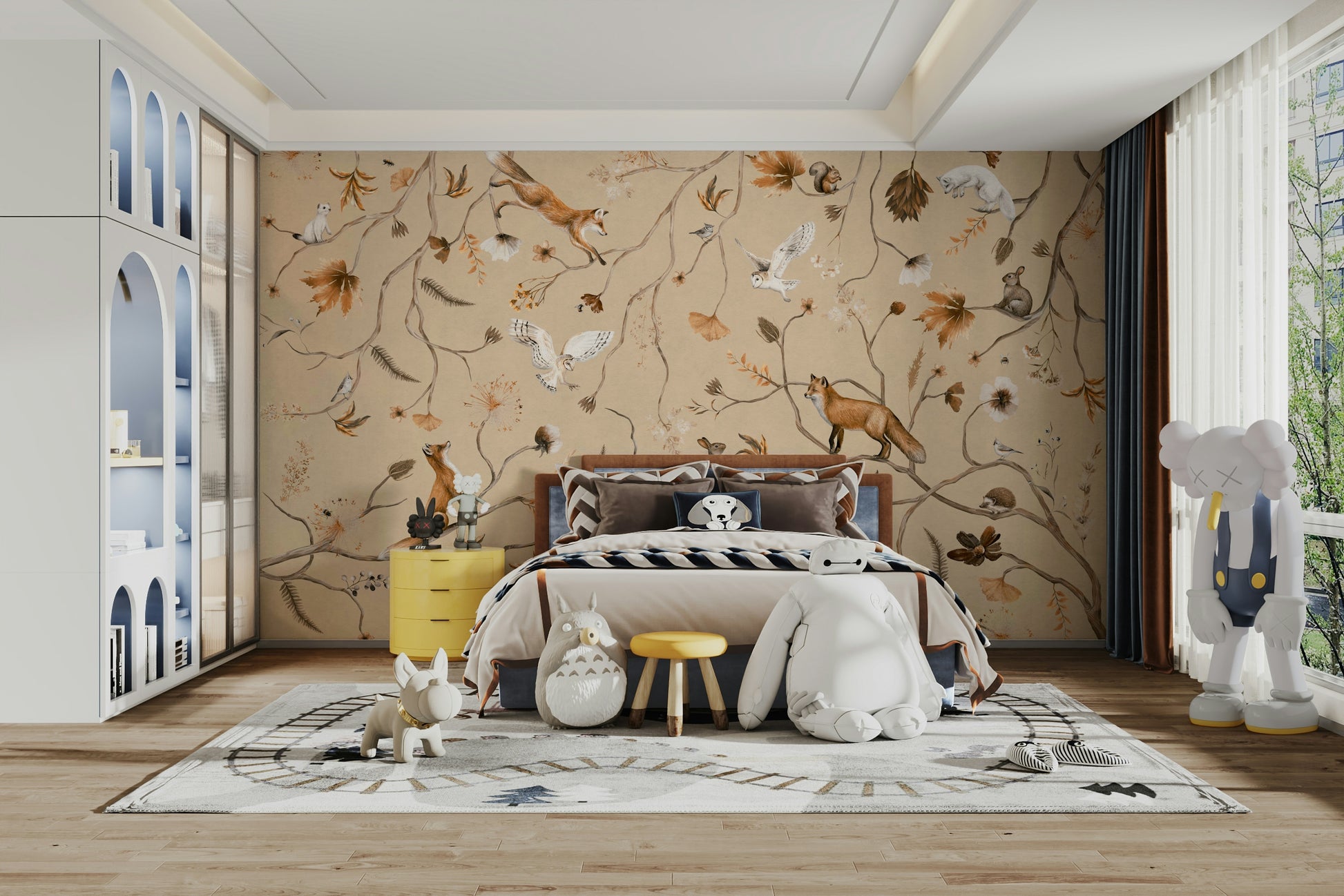 A serene woodland creature wall mural for your decor.

