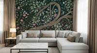 Tall sunlit trees in a Forest's Embrace wall mural for studies.