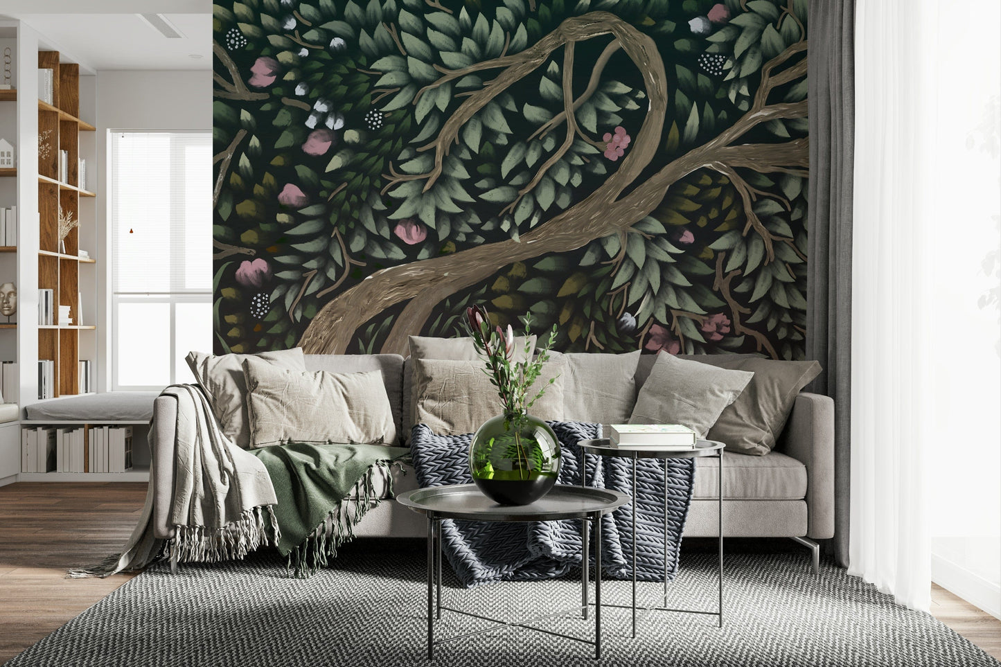Nature inspired Forest's Embrace wall mural for a feature wall.