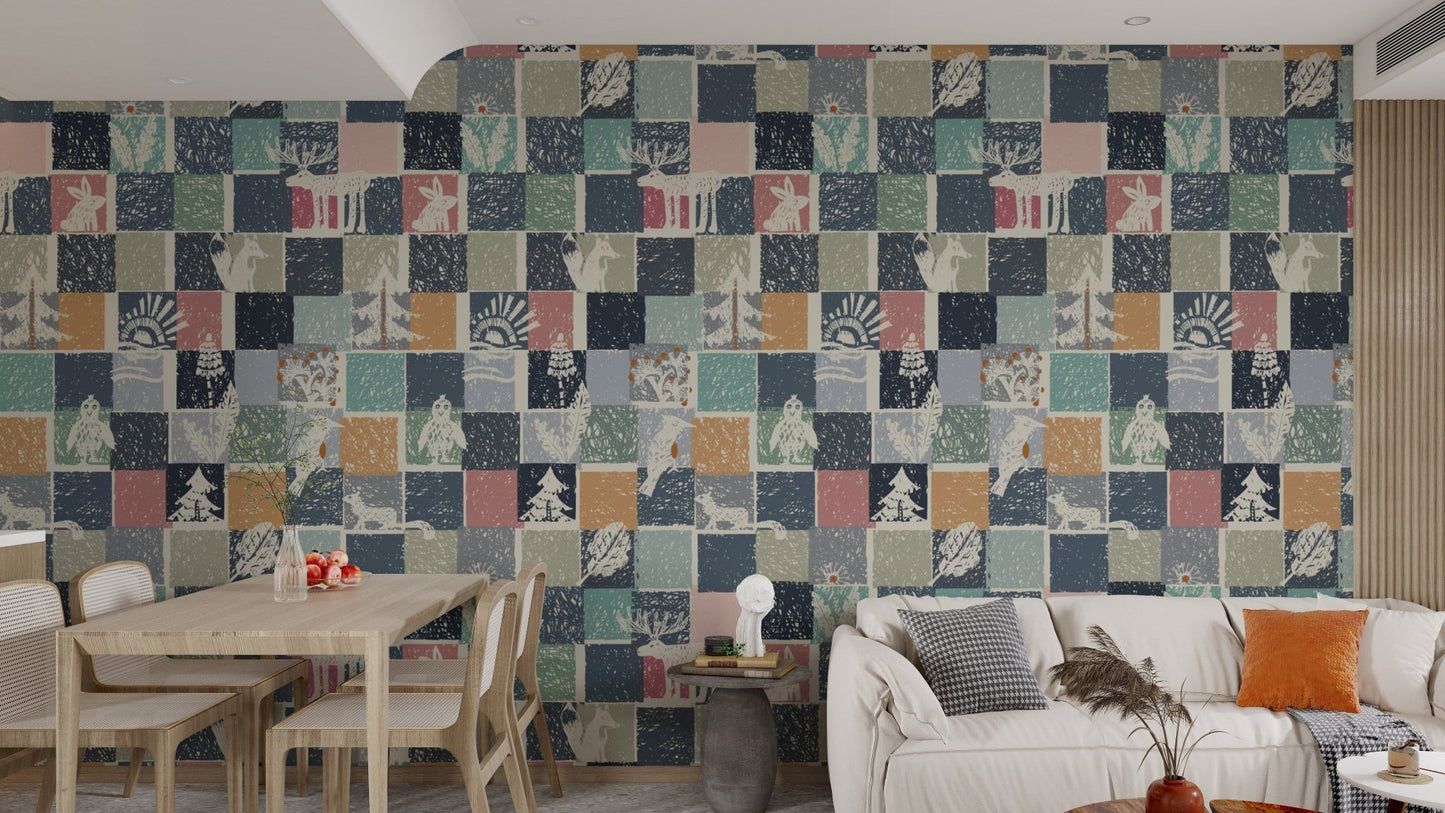 Forest Fauna Mosaic Wallpaper Mural
