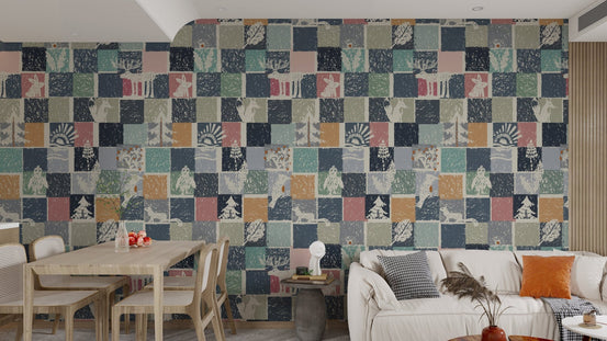 Forest Fauna Mosaic Wallpaper Mural, AN16