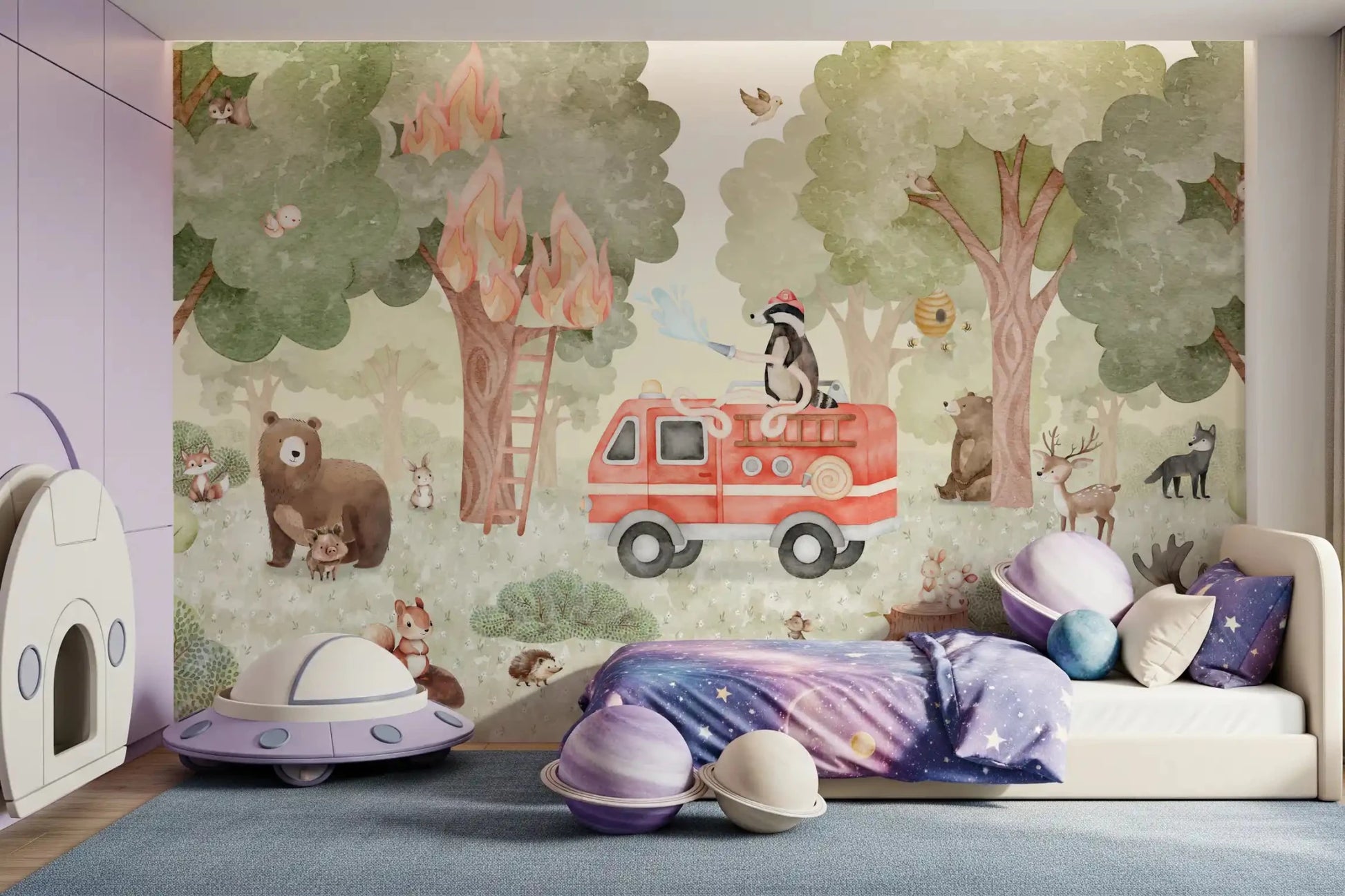 Green forest scene in Forest Fire Fighter wall mural artwork, GD9176