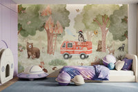 Green forest scene in Forest Fire Fighter wall mural artwork, GD9176
