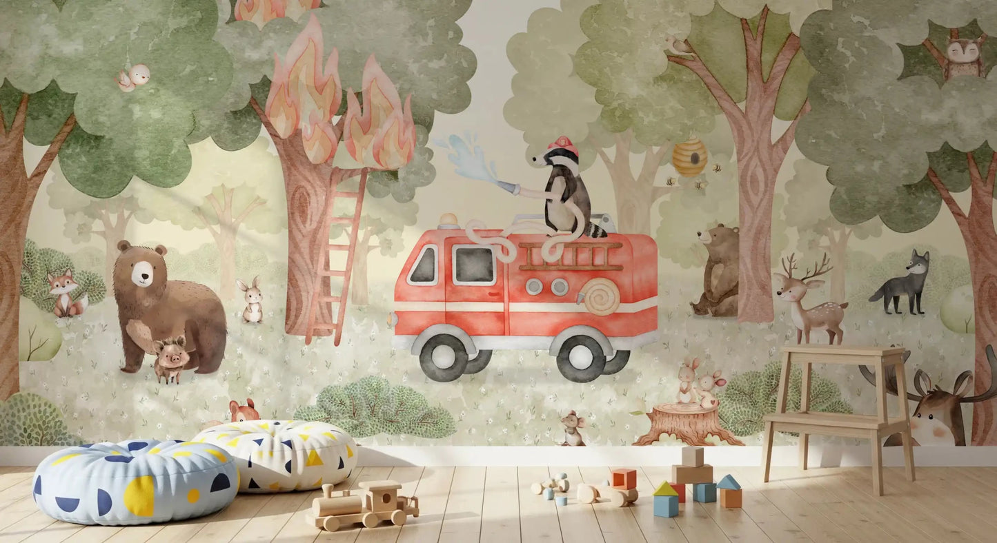 Nature scene with trees in Forest Fire Fighter wall mural, GD9176