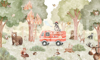 Soft green tones in Forest Fire Fighter wall mural design, GD9176