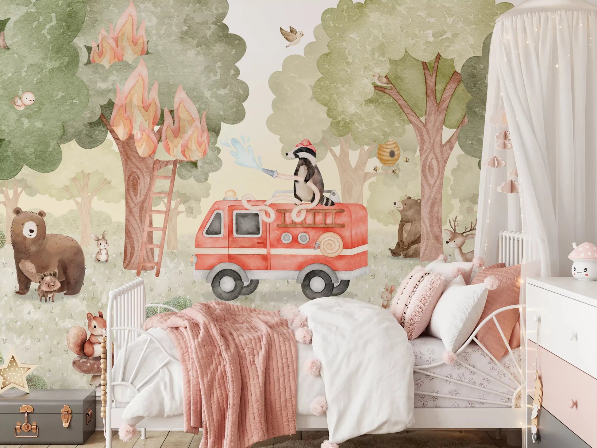 Woodland animals in Forest Fire Fighter wall mural design, GD9176