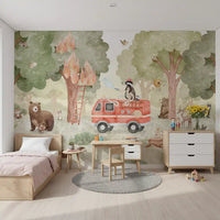 Illustrated rescue theme in Forest Fire Fighter wall mural, GD9176