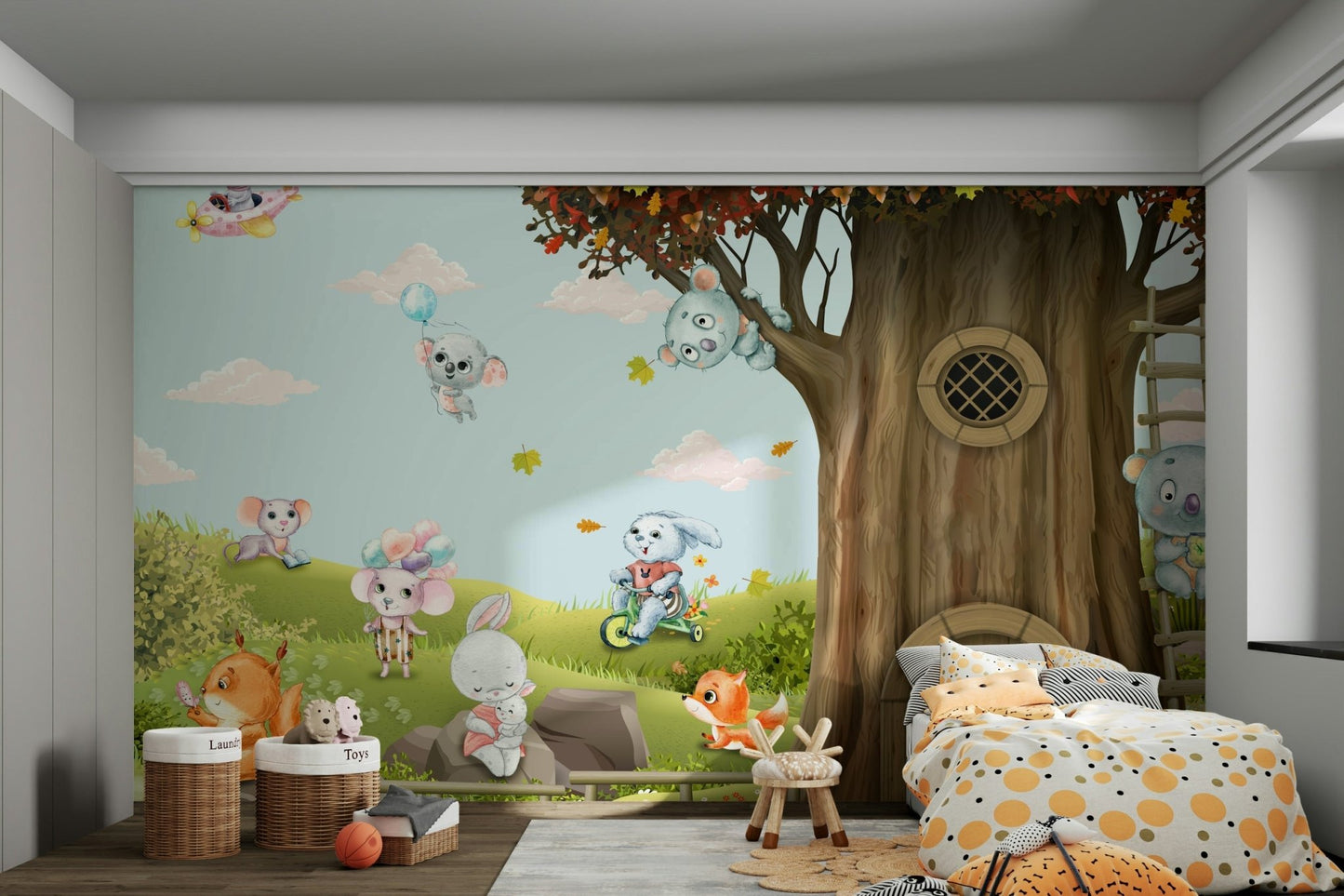 This wallpaper is perfect for a child's room or a playful living space.
