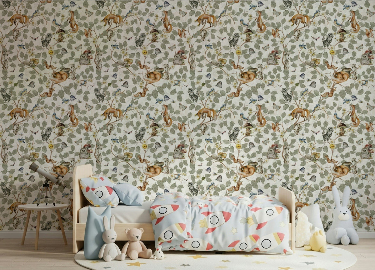 Whimsical forest animal wall mural for a child's playroom or bedroom., GD3059
