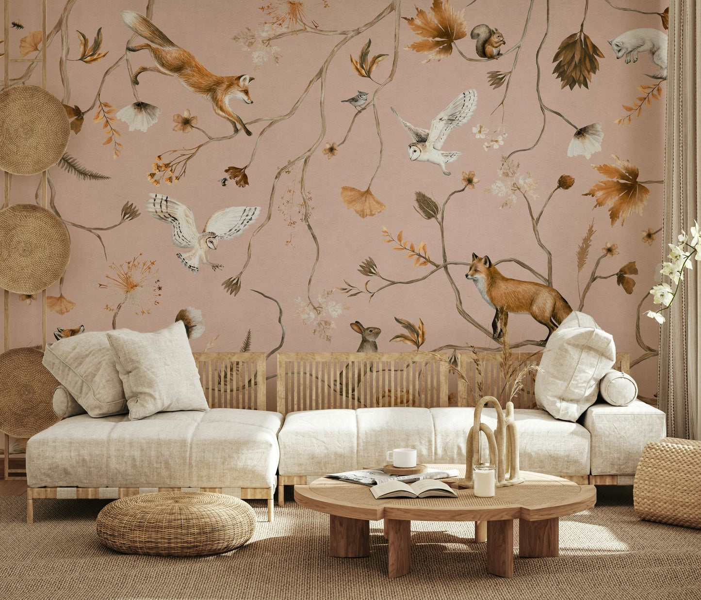 Charming animals design of the Forest Friends Fable Wall Mural.