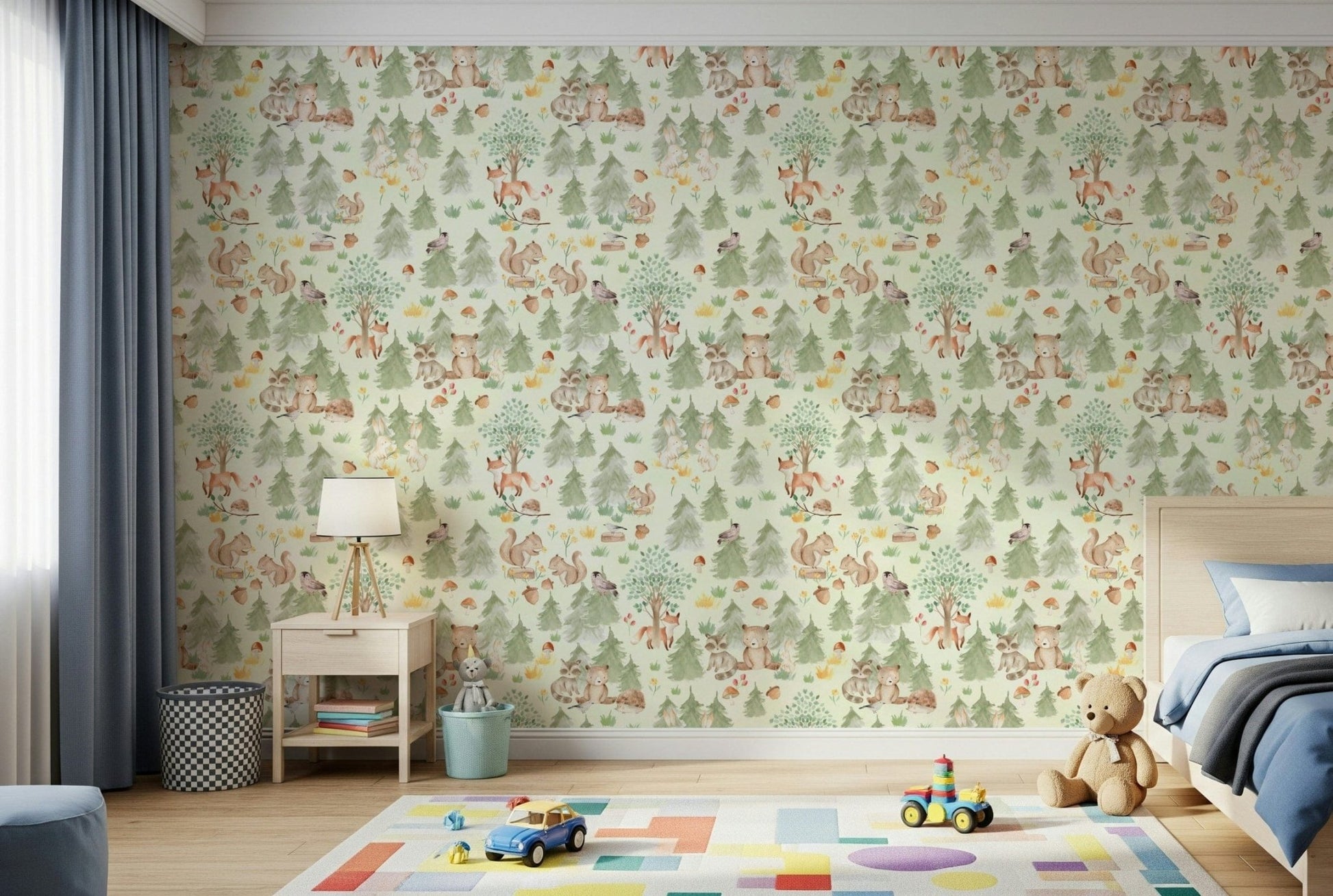 Charming Forest Friends Forever, wildlife illustration wall decor, gentle nature theme.