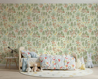 Watercolor forest scene, Forest Friends Forever, children's room wall covering art.