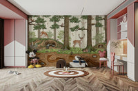 A serene woodland animal wall mural for nursery decor., GD5105