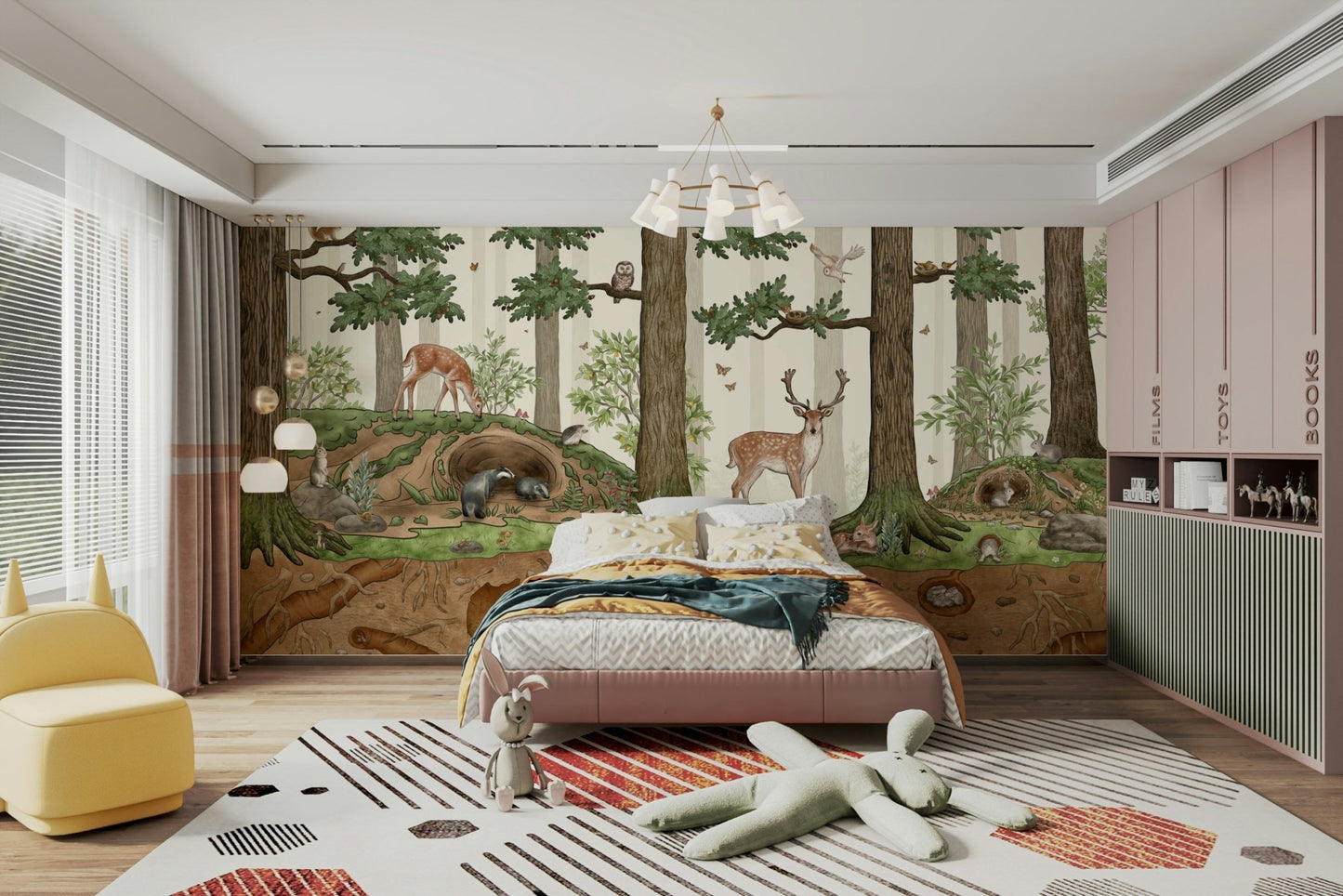 A calming animal design wallpaper mural that defines a space., GD5105