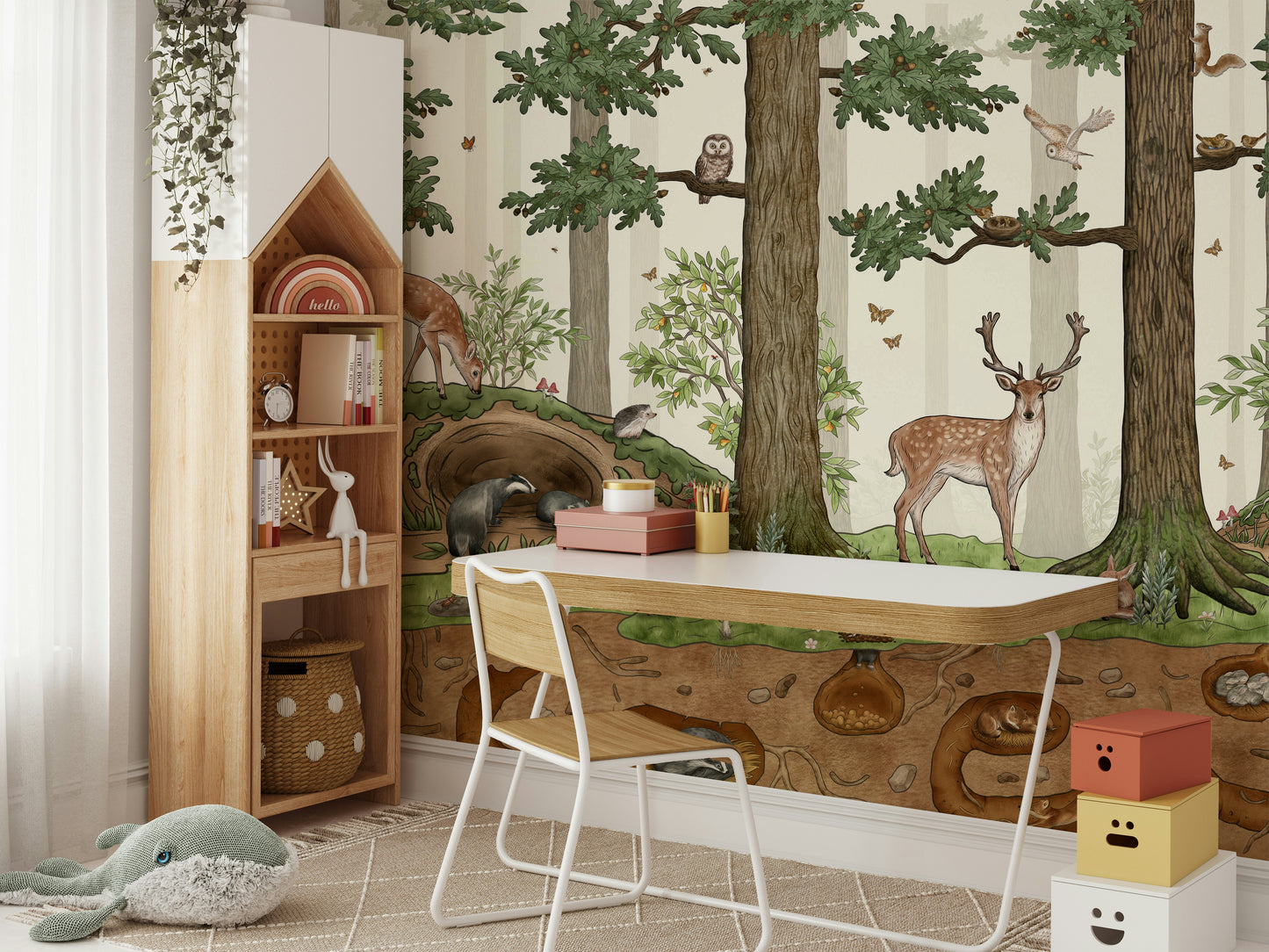 A contemplative playful animal wallpaper mural for a feature wall.


