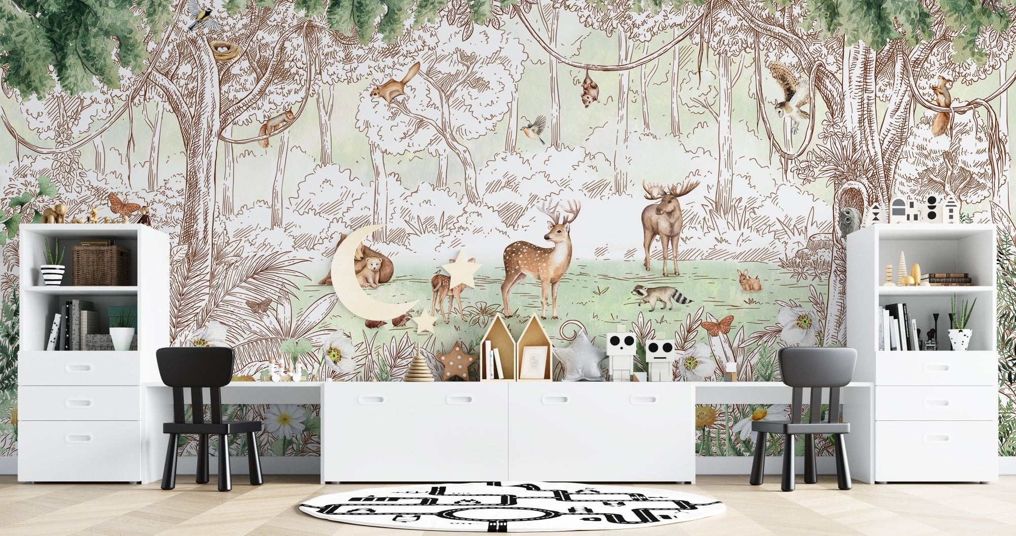 Forest friends wallpaper with spring season floral details KB26