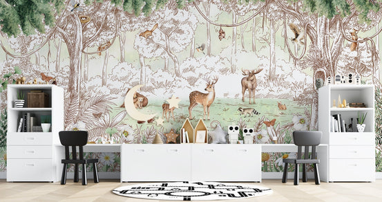 Forest friends wallpaper with spring season floral details KB26