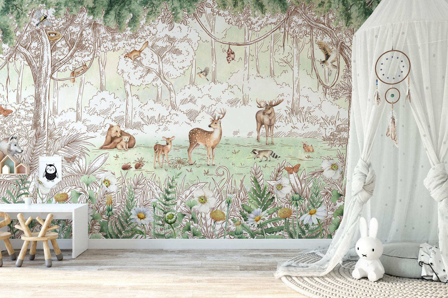 Forest friends in spring season wallpaper for walls - Giffywalls