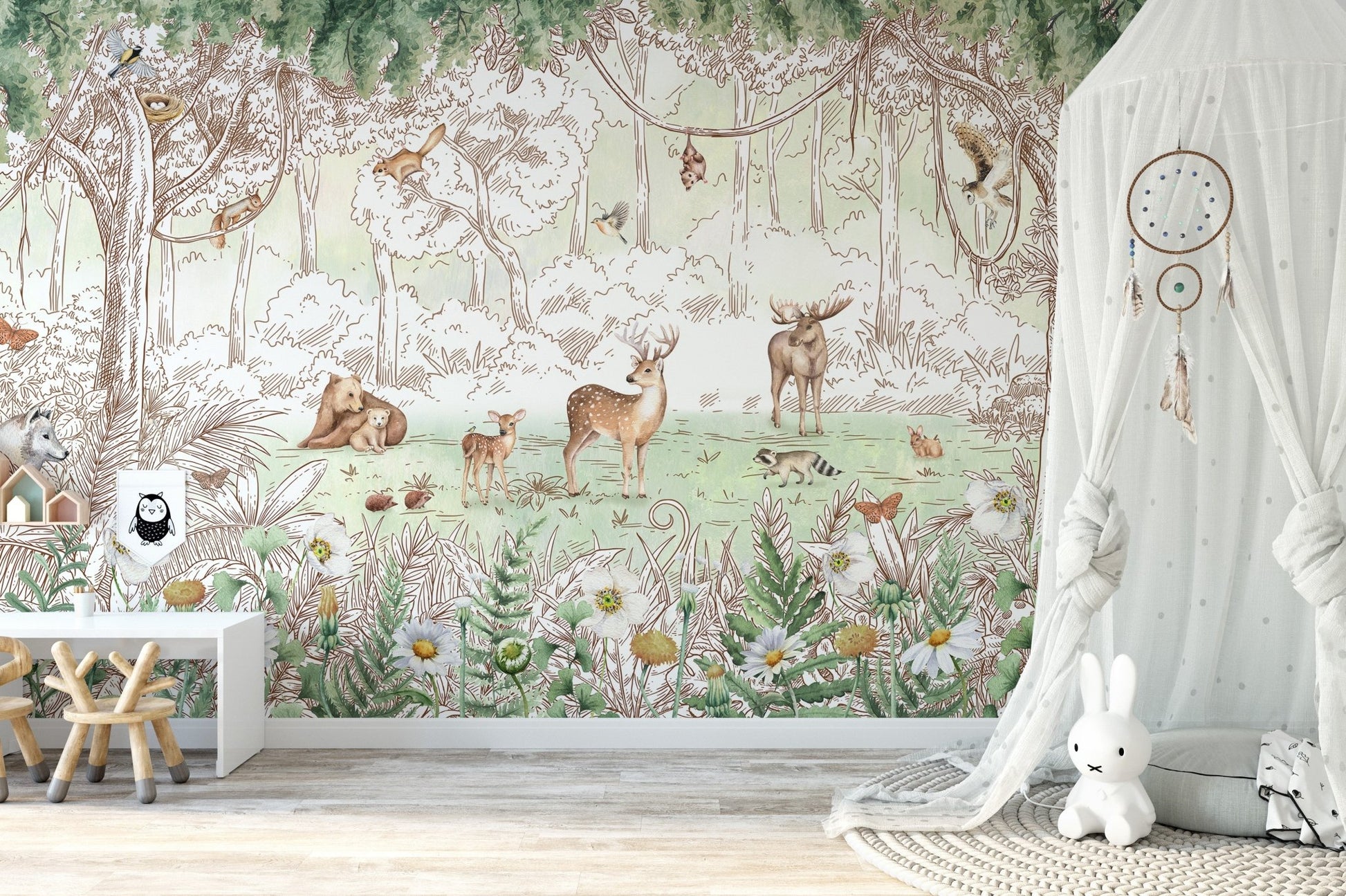 Forest friends in spring season wallpaper for walls - Giffywalls