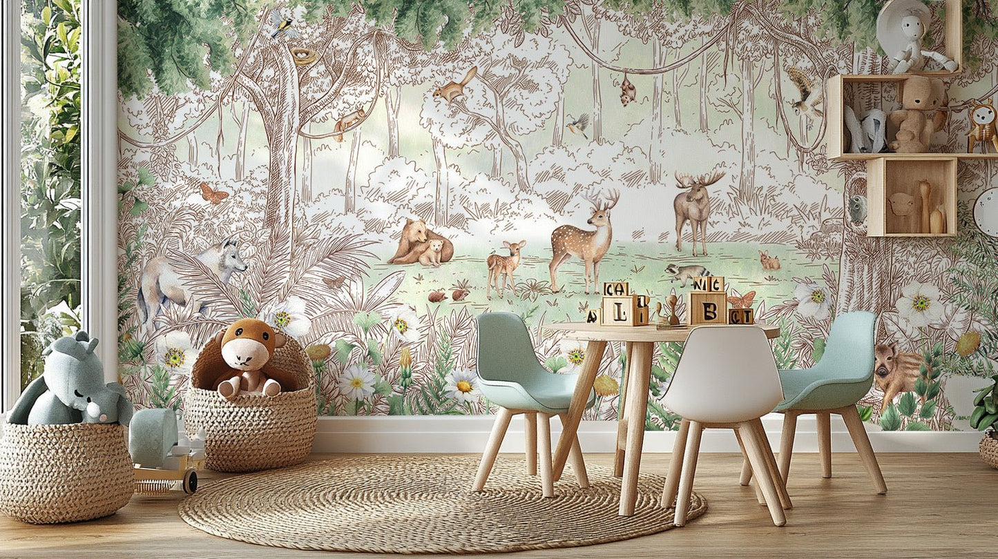Forest friends in spring season wallpaper for walls - Giffywalls