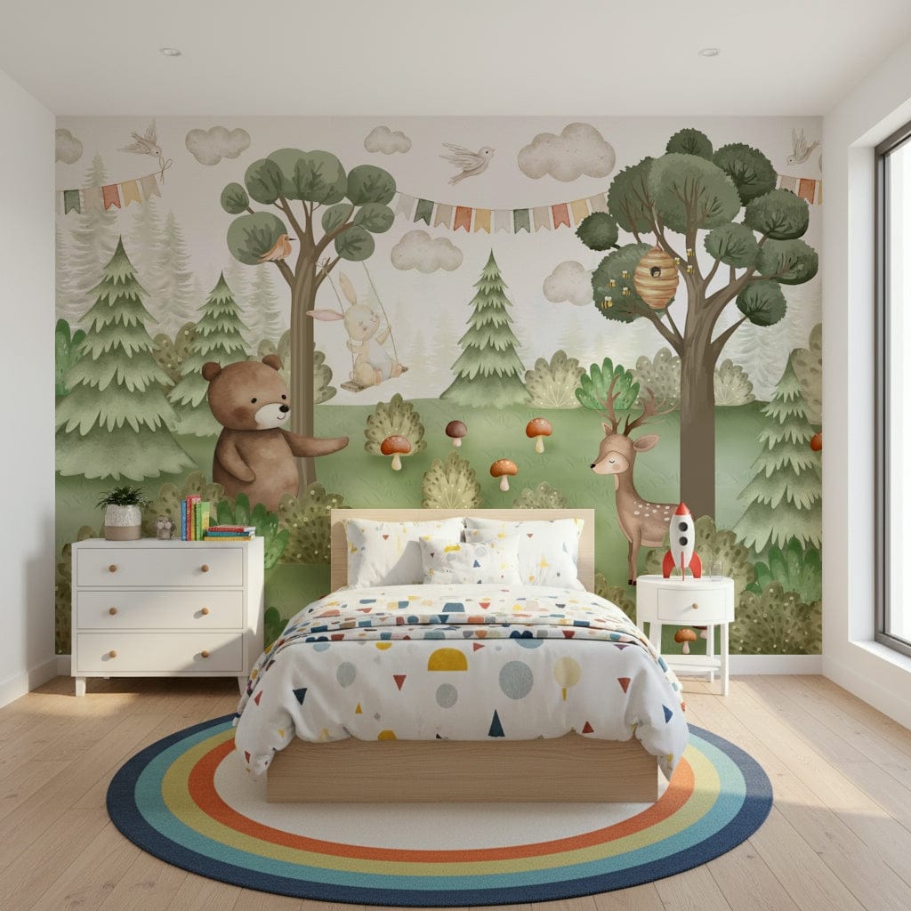 Sophisticated Forest Friends Mural wallpaper for a professional studio setup.