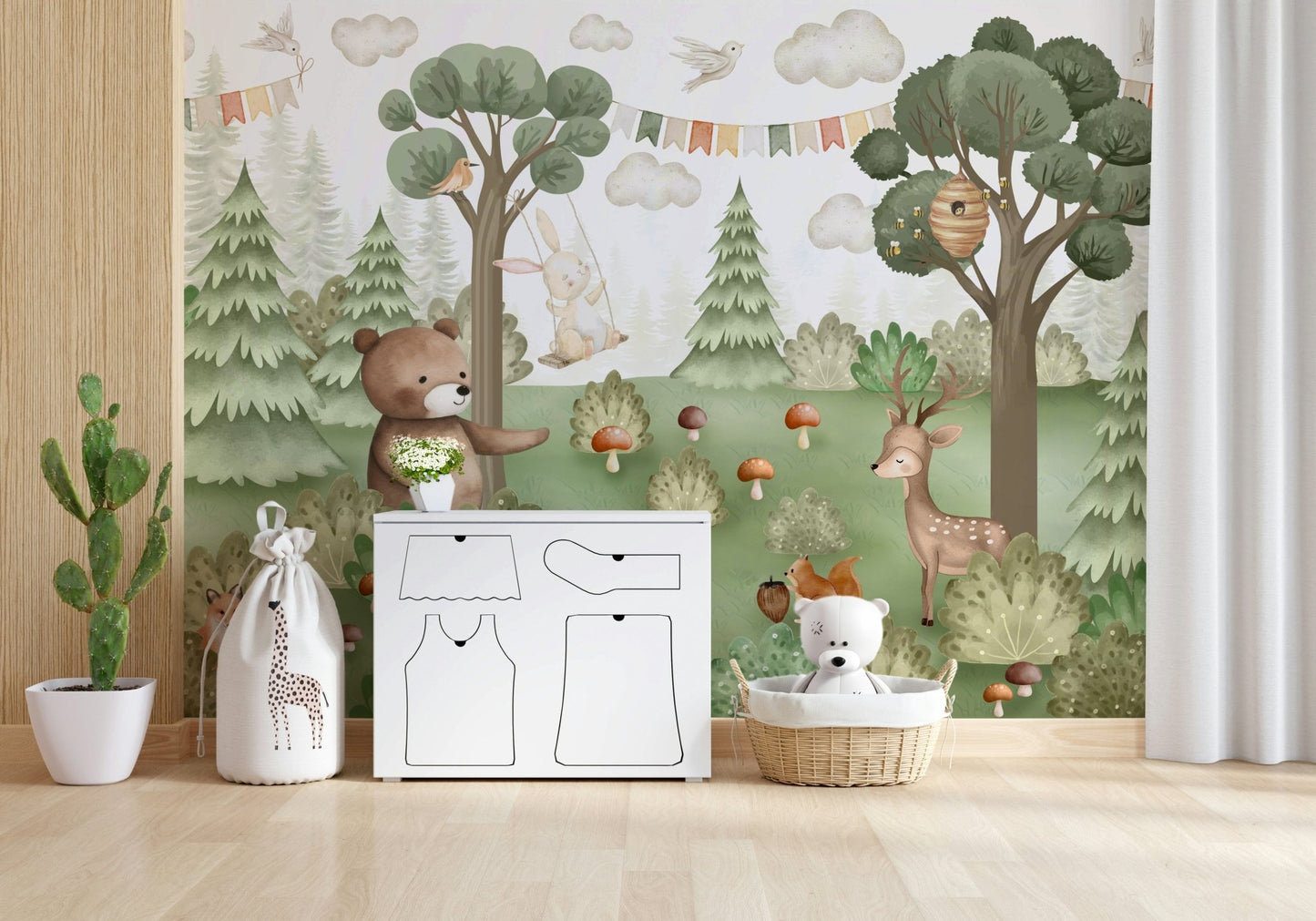 Large scale Forest Friends Mural wall mural in a bright kids room.