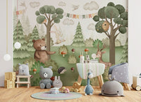 Forest Friends Mural wall mural with woodland animals in a nursery.