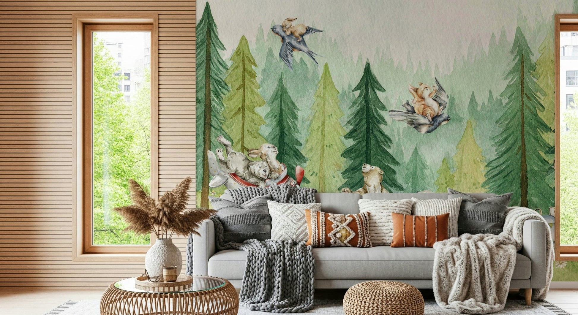 Cartoon animals adventure Forest Friends Take Flight Wall Mural art