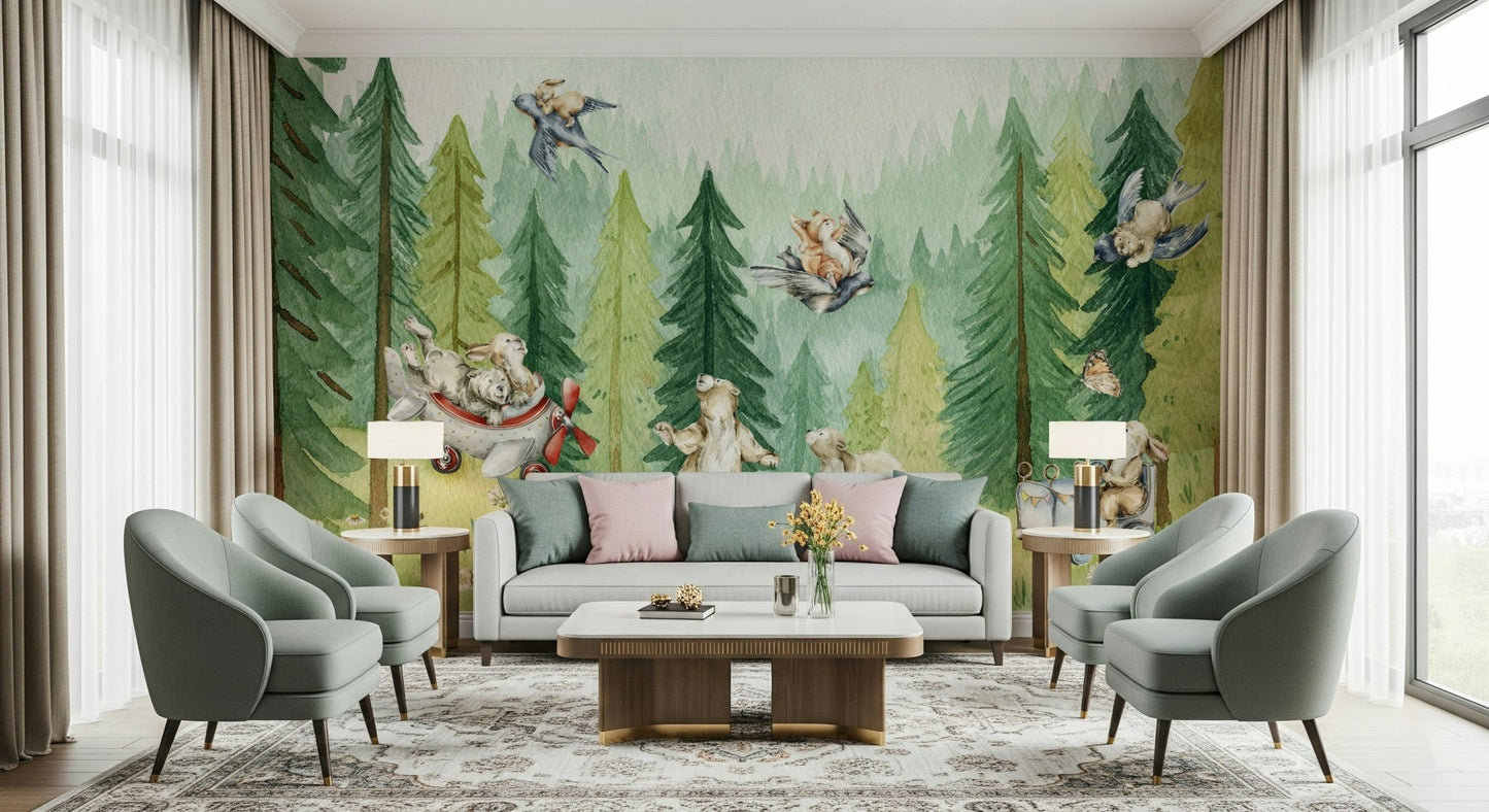 Flying birds carry animals Forest Friends Take Flight Wall Mural