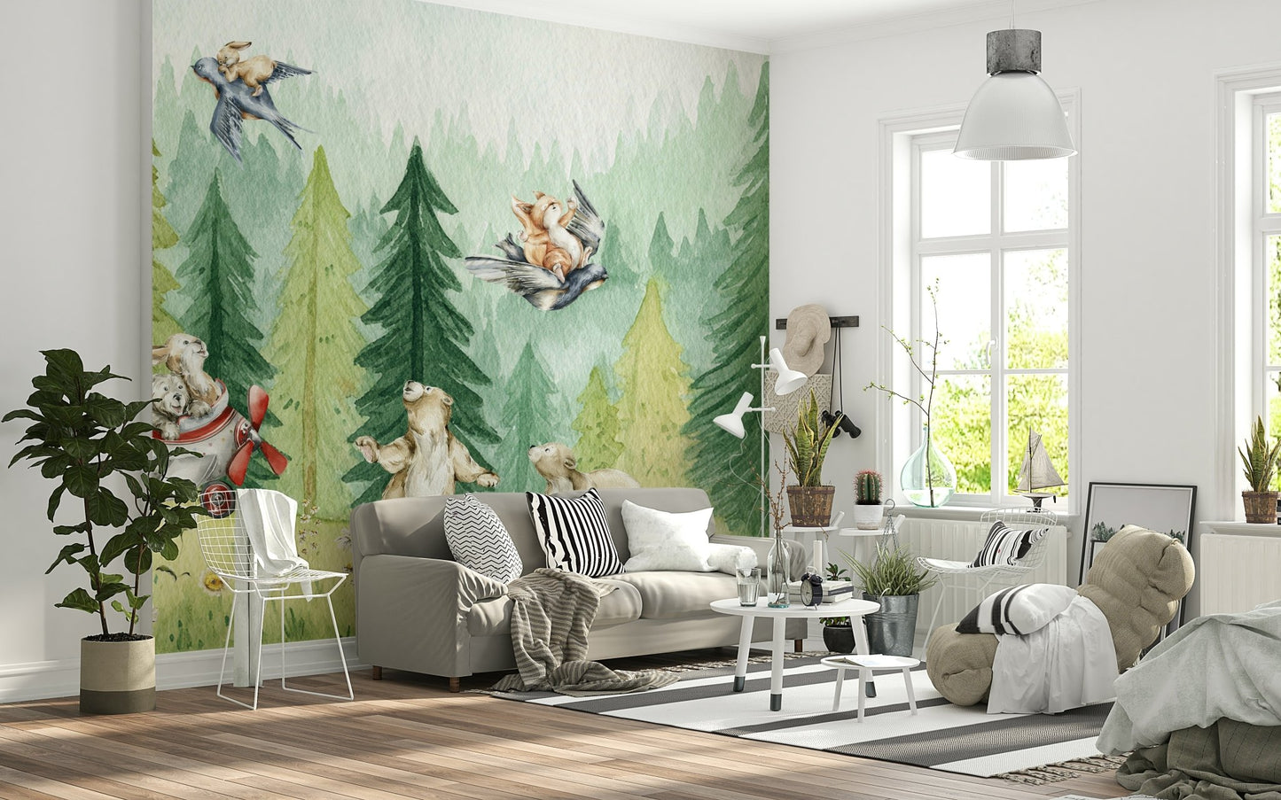 Joyful bunnies in airplane Forest Friends Take Flight Wall Mural