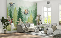 Joyful bunnies in airplane Forest Friends Take Flight Wall Mural