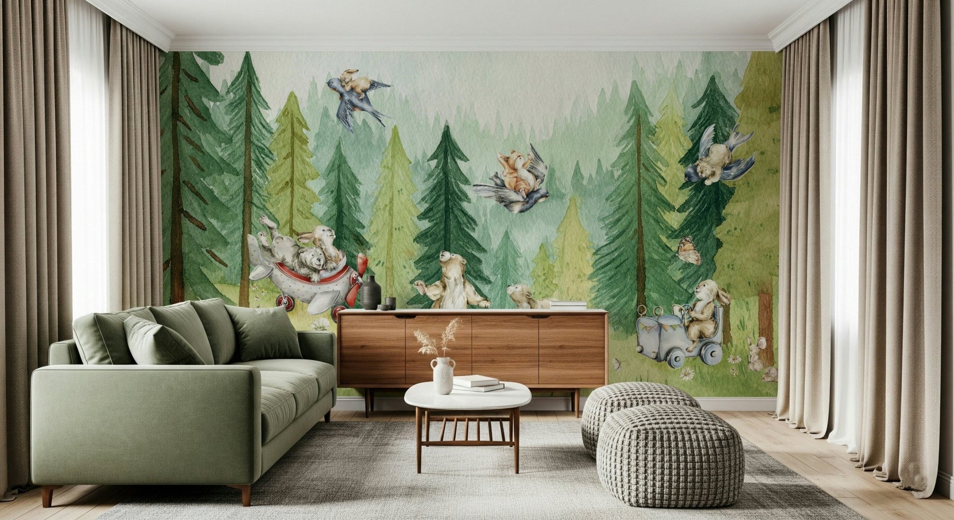 Nursery decor wallpaper Forest Friends Take Flight Wall Mural design