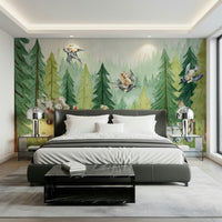Forest Friends Take Flight Wall Mural sweet baby bears and rabbits