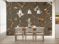 Interior design idea for a feature wall using the whimsical Forest Friends Wall Mural.
