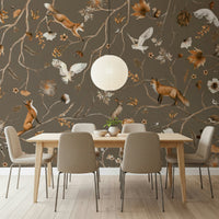 Design perspective of the entire woodland scene captured in the Forest Friends Wall Mural.
