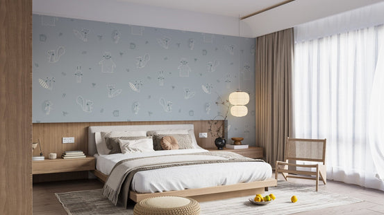 Whimsical baby forest mural in blue hues MM08
