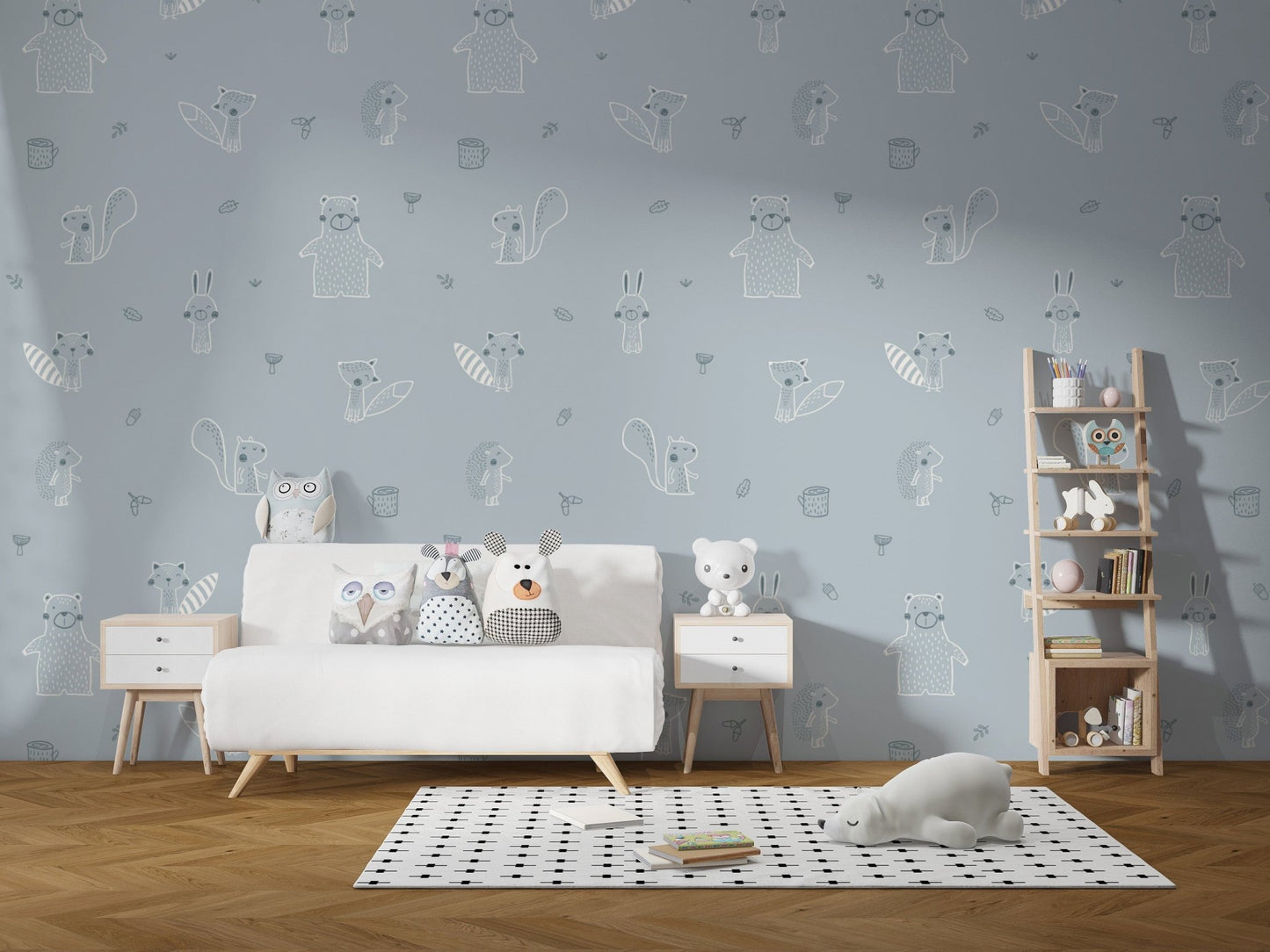 Blue forest friends wall mural for interiors
