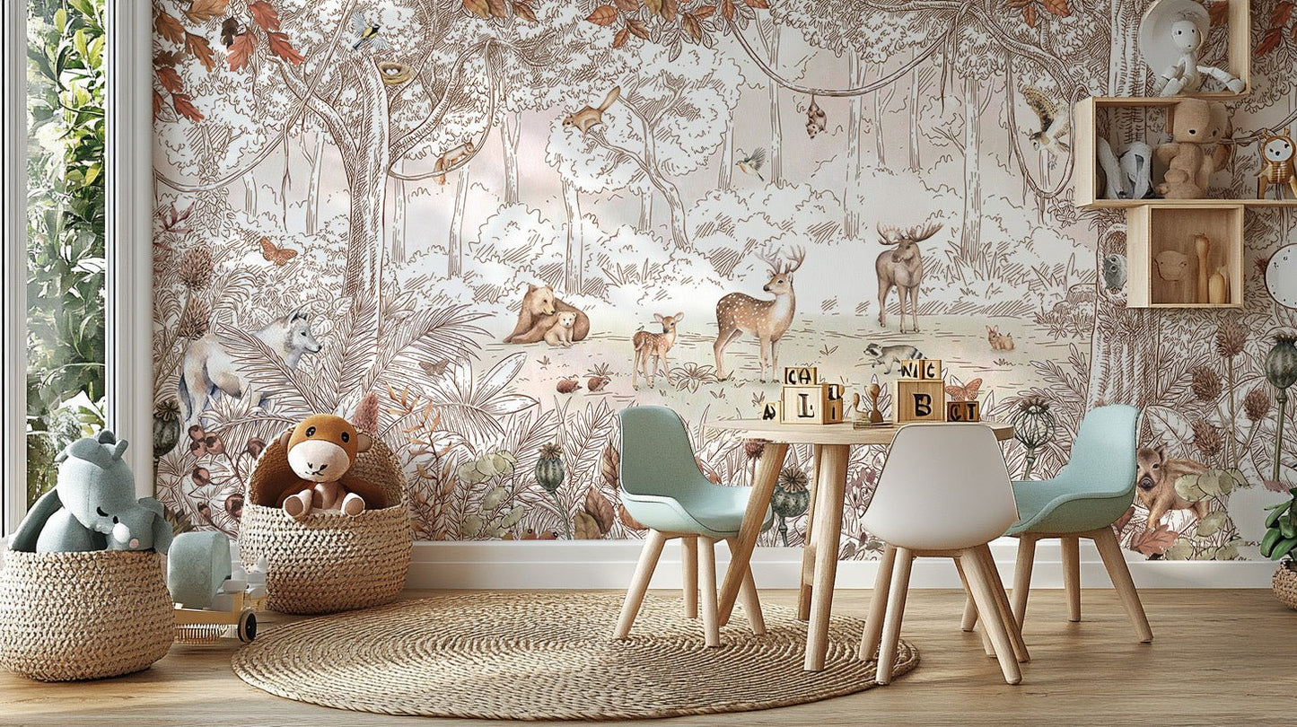 Autumn Forest Friends Wallpaper Mural - Giffywalls