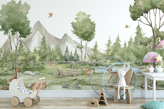 Enchanted green forest wallpaper for kids OR03