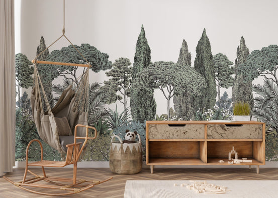 Forest greenery wallpaper mural with serene garden vibes. A443
