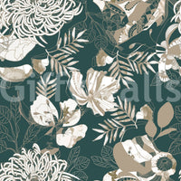 Decorative green wallpaper with layered blooms and classic art deco styling, GD9492