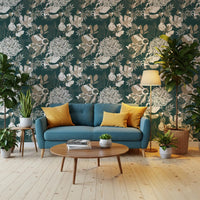 Art deco wallpaper with botanical pattern and elegant flower layering, GD9492