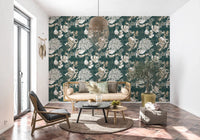 Art deco wallpaper with botanical pattern and elegant flower layering, GD9492