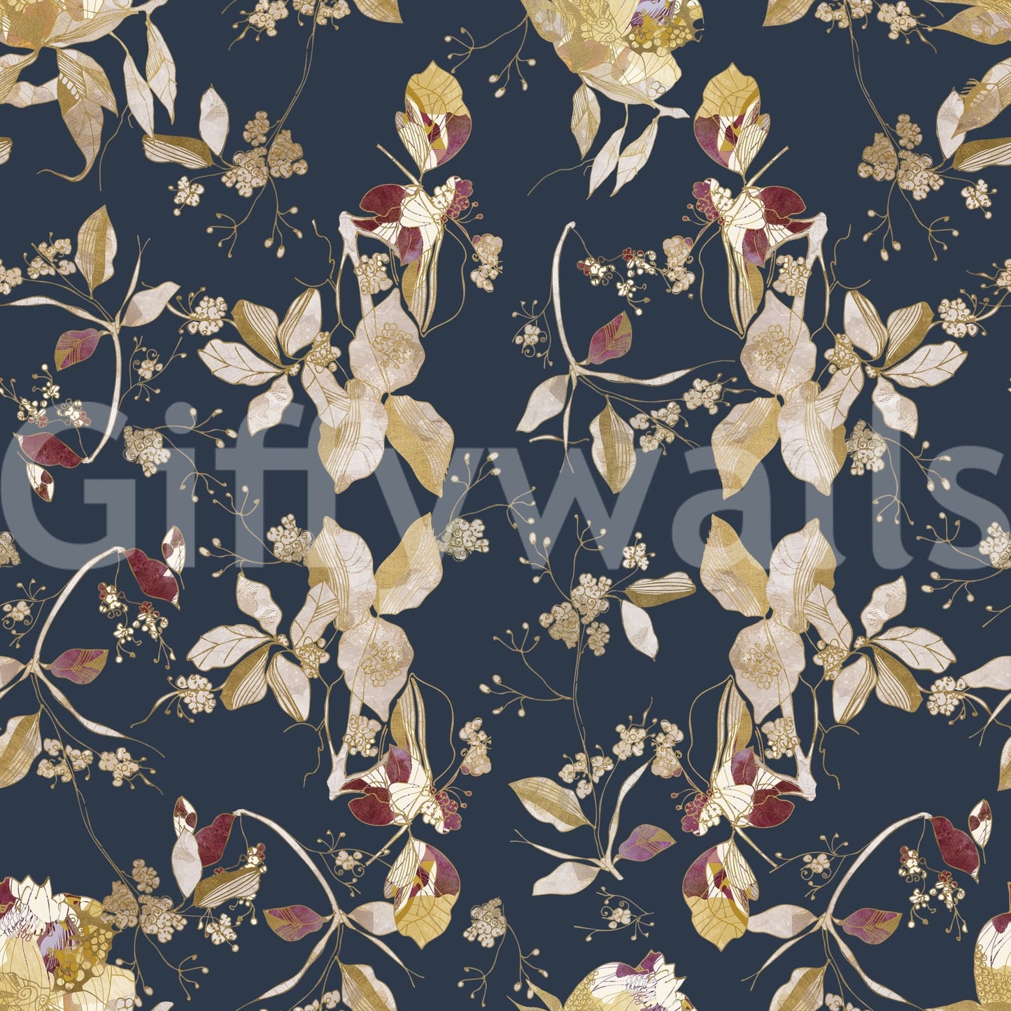 Balanced bloom pattern runs through Forest Green Floral Trail Wallpaper, GD9476