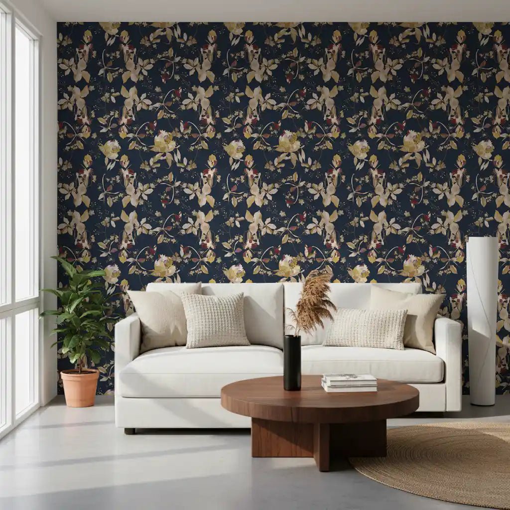 Deep green tones enrich Forest Green Floral Trail Wallpaper with contrast, GD9476