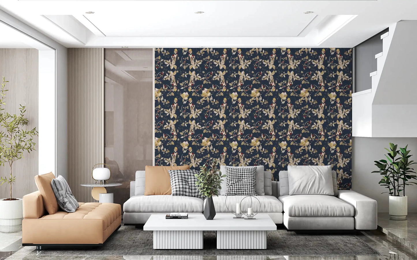 Cream floral accents lift Forest Green Floral Trail Wallpaper clearly, GD9476